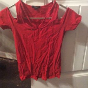Red open shoulder shirt